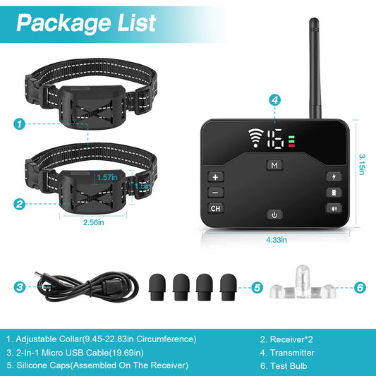 KFX-6974525 Wireless Electric Dog Fence and Training Collar System with Two Receiver Collars for Small to Large Dogs