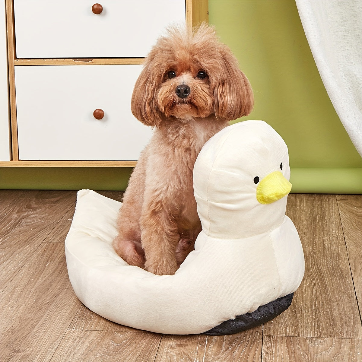 KFX-6976317 Duck-Shaped Fluffy Pet Bed Sofa for Small Dogs and Cats - Soft Polyester, Unique Design, Comfortable Sleeping Nest for All Seasons