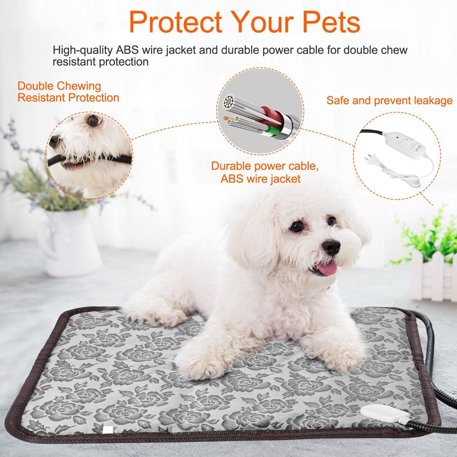 KFX-6976701 Pet Heating Pad for Dogs and Cats - Waterproof, Adjustable Temperature, Chew Resistant Cord, Rapid Heating