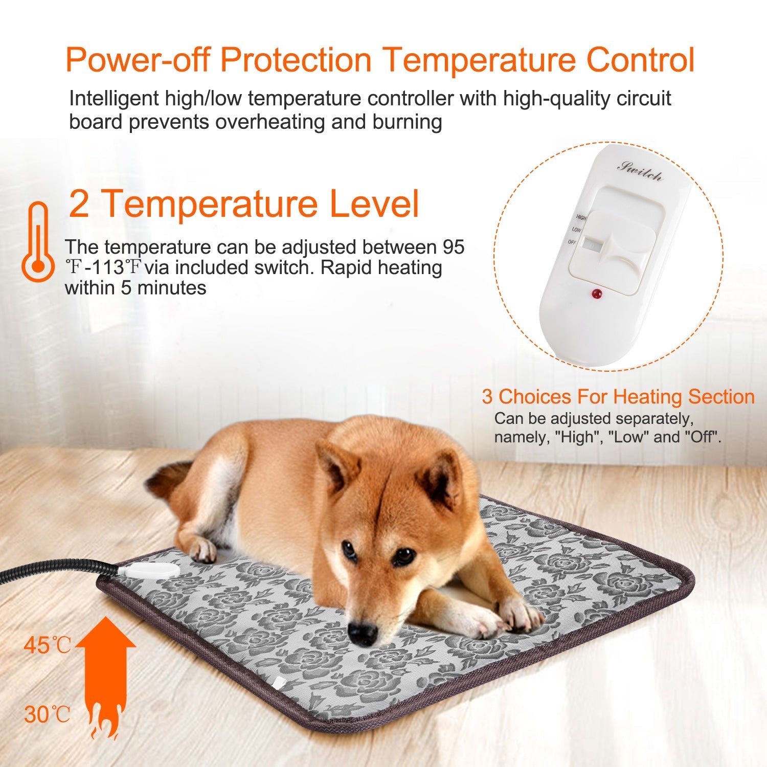 KFX-6976701 Pet Heating Pad for Dogs and Cats - Waterproof, Adjustable Temperature, Chew Resistant Cord, Rapid Heating