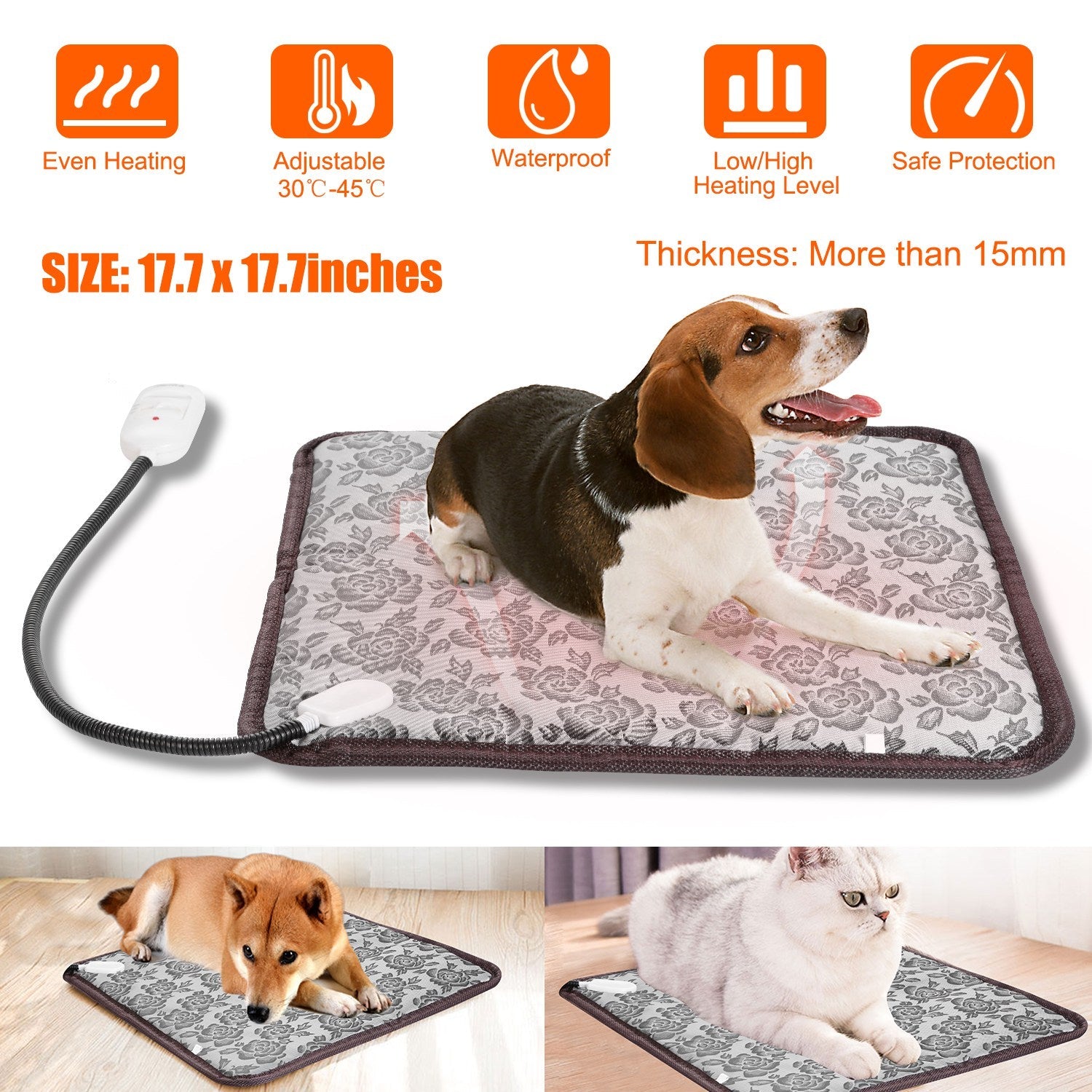 KFX-6976701 Pet Heating Pad for Dogs and Cats - Waterproof, Adjustable Temperature, Chew Resistant Cord, Rapid Heating