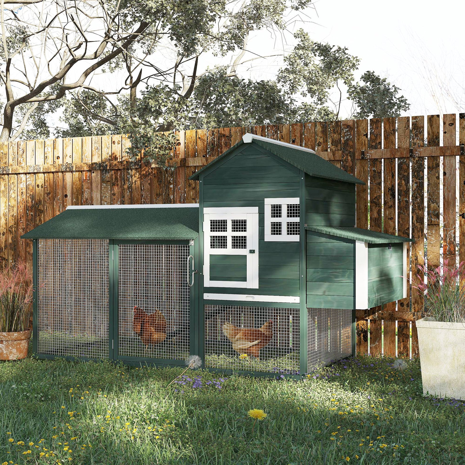 KFX-6978493 Spacious 84-Inch Chicken Coop with Run and Nesting Box for Outdoor Use