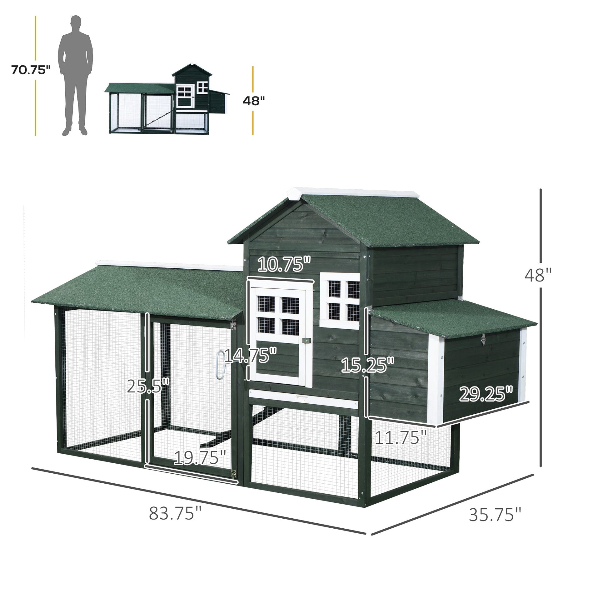 KFX-6978493 Spacious 84-Inch Chicken Coop with Run and Nesting Box for Outdoor Use