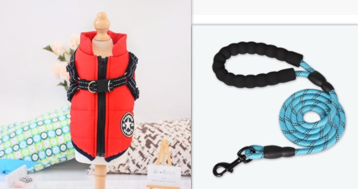 KFX-6979261 Waterproof Winter Dog Coat with Harness for Large and Small Breeds, Available in Red, Navy Blue, and Army Green