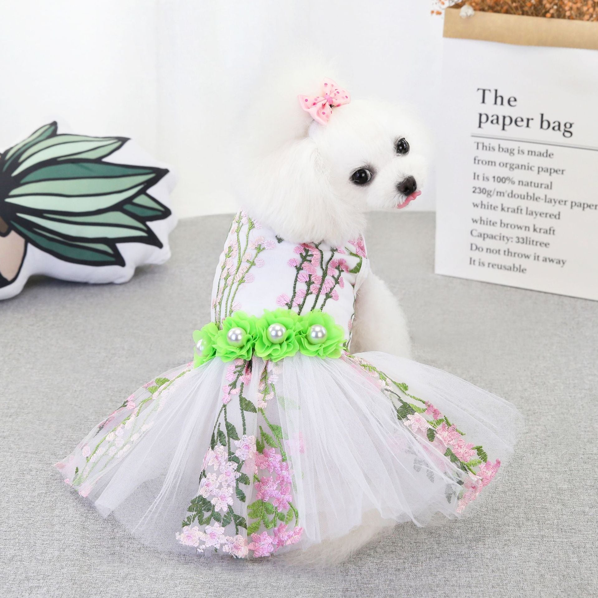KFX-6982205 Multi-Leaf Pink Dog Dress for Weddings and Special Occasions in Various Sizes