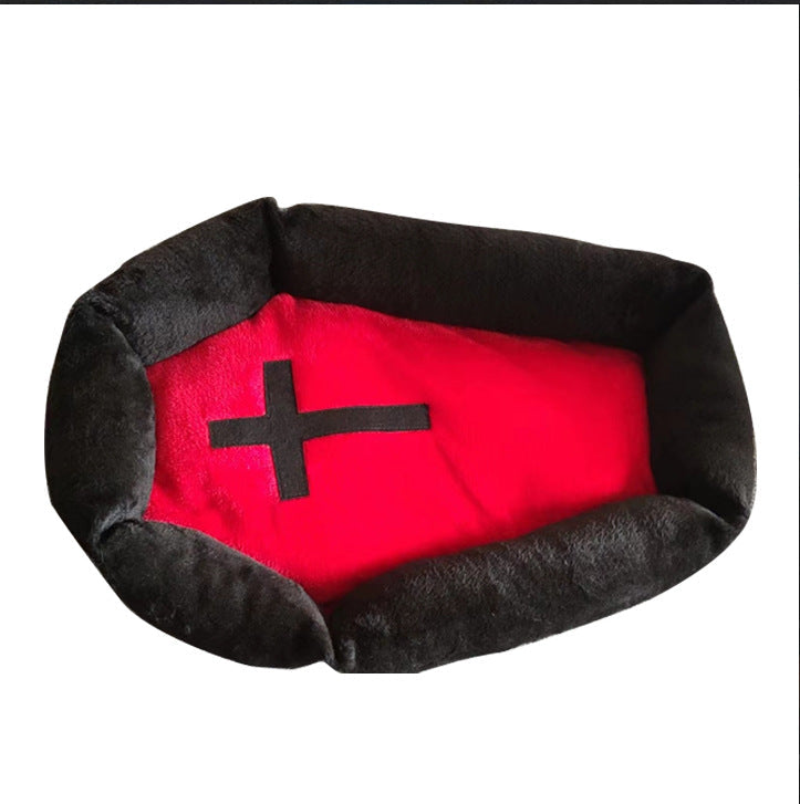 KFX-6983869 Cozy Halloween-Themed Pet Bed for Dogs and Cats - Wooden Design
