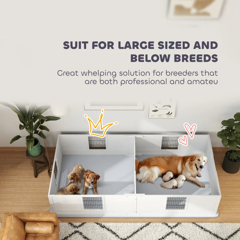 KFX-6984253 Adjustable Two-Room Dog Whelping Box with Washable Pee Pad for Large Breeds