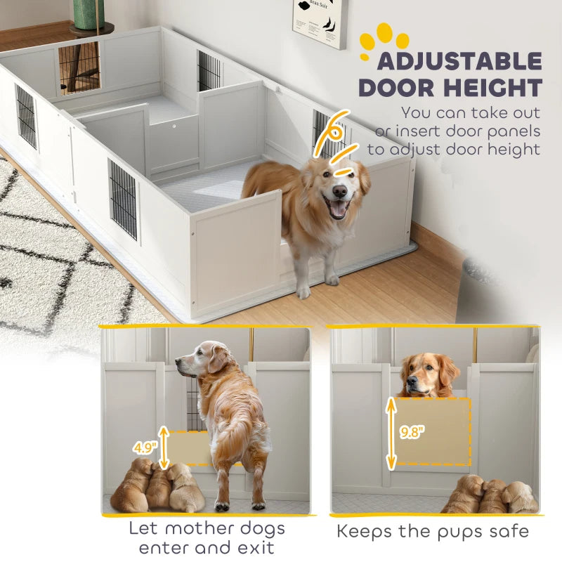 KFX-6984253 Adjustable Two-Room Dog Whelping Box with Washable Pee Pad for Large Breeds