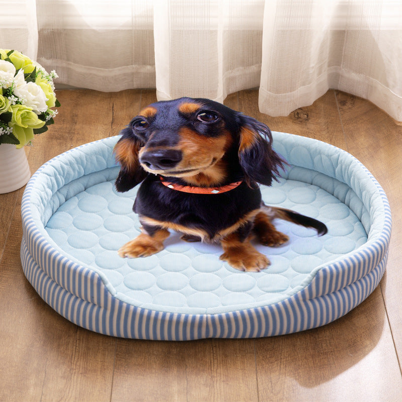 KFX-6984637 Summer Ice Silk Pet Bed Mat for Dogs in Blue and Pink, Multiple Sizes Available