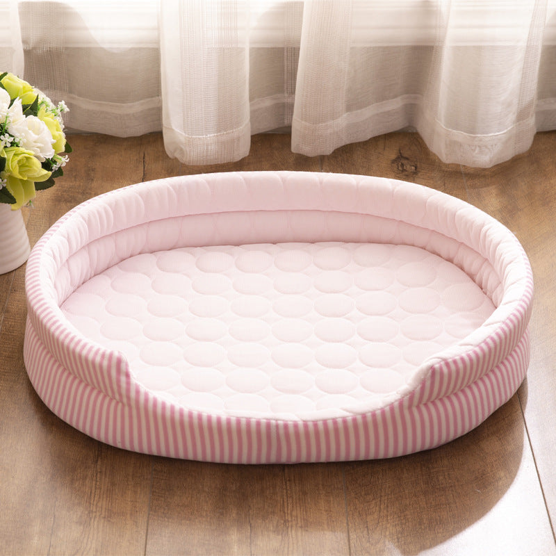 KFX-6984637 Summer Ice Silk Pet Bed Mat for Dogs in Blue and Pink, Multiple Sizes Available