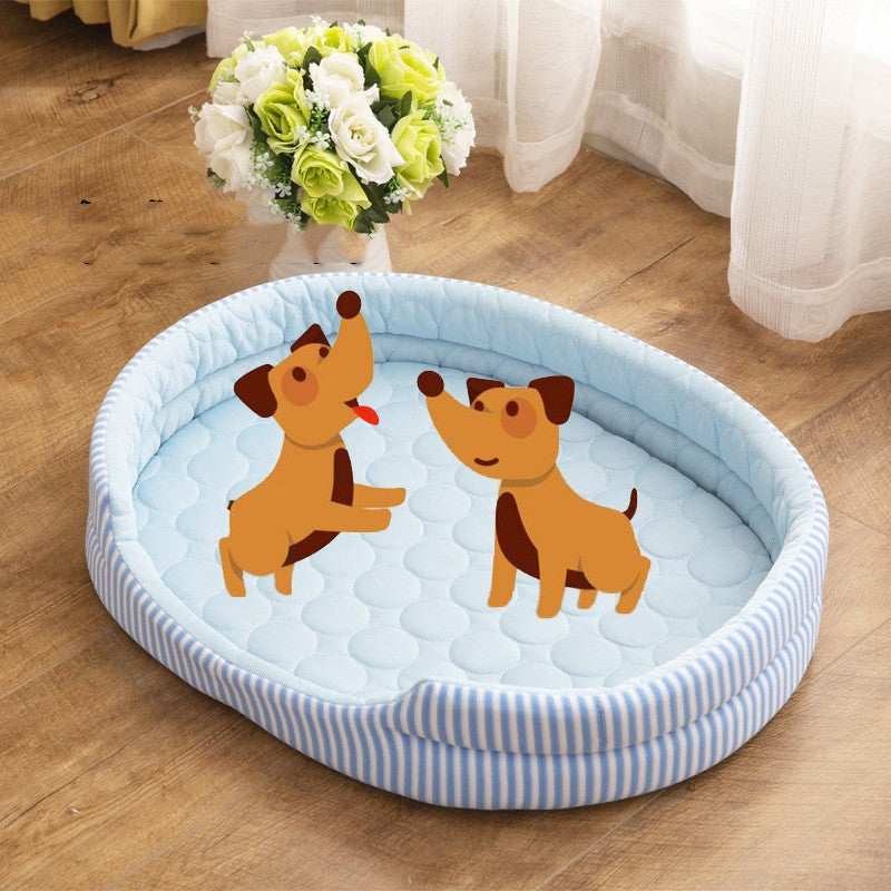 KFX-6984637 Summer Ice Silk Pet Bed Mat for Dogs in Blue and Pink, Multiple Sizes Available