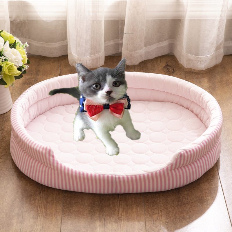 KFX-6984637 Summer Ice Silk Pet Bed Mat for Dogs in Blue and Pink, Multiple Sizes Available