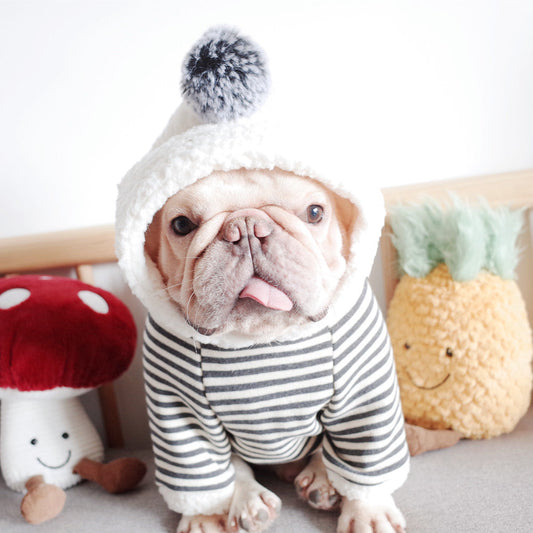 KFX-6985661 Cozy Striped Knitted Hooded Sweater for Dogs - Cotton, Warmth & Casual Style