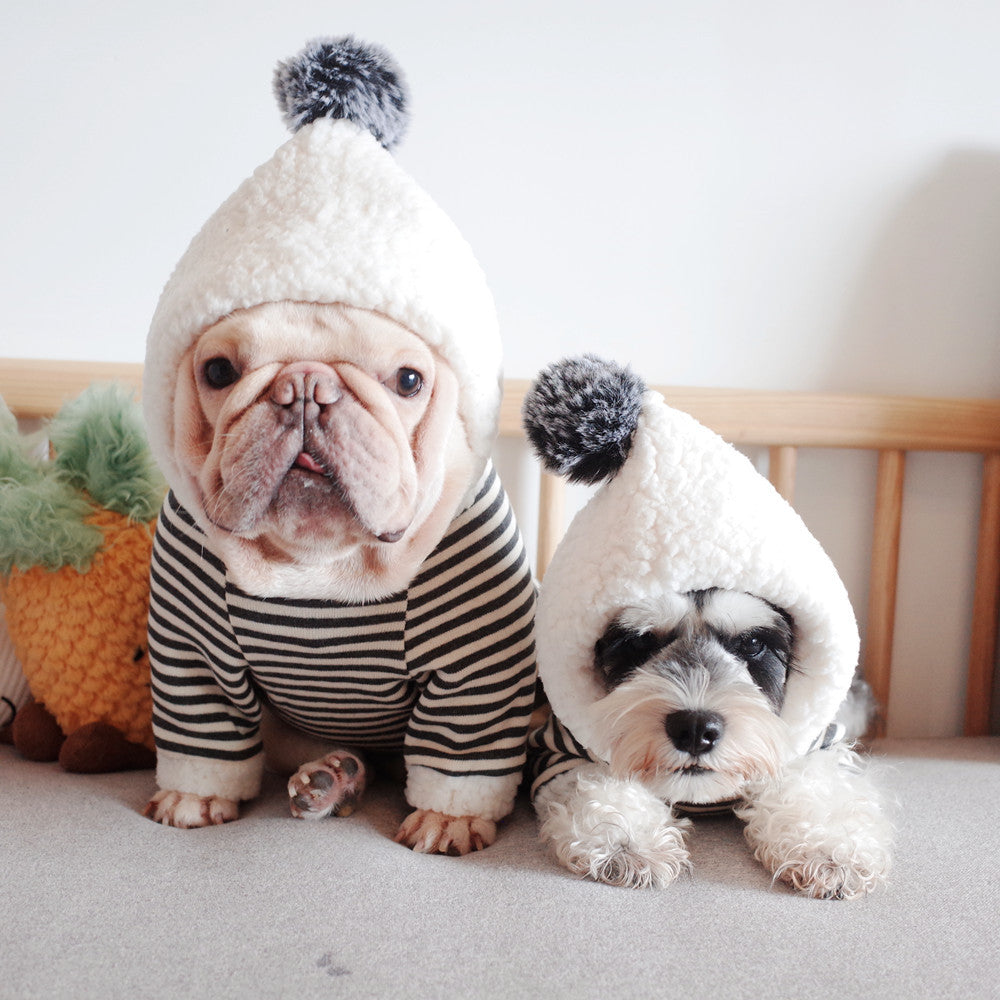 KFX-6985661 Cozy Striped Knitted Hooded Sweater for Dogs - Cotton, Warmth & Casual Style