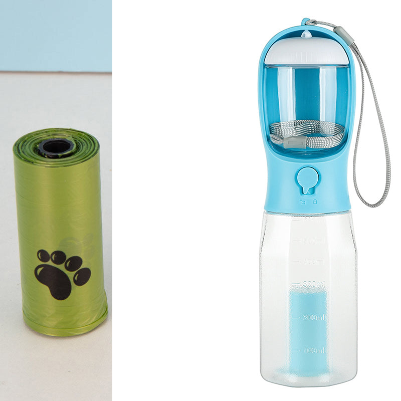 KFX-6986429 3-in-1 Portable Water Bottle & Food Feeder with Poop Dispenser for Pets - Leak-Proof, Convenient, and Compact Design