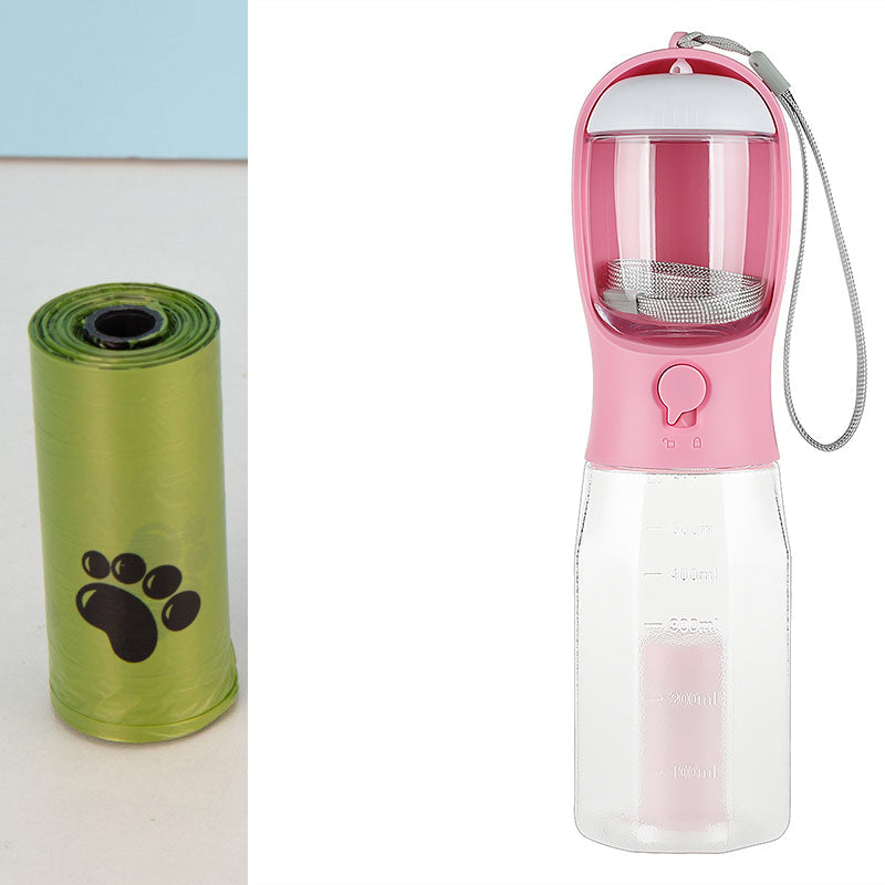 KFX-6986429 3-in-1 Portable Water Bottle & Food Feeder with Poop Dispenser for Pets - Leak-Proof, Convenient, and Compact Design