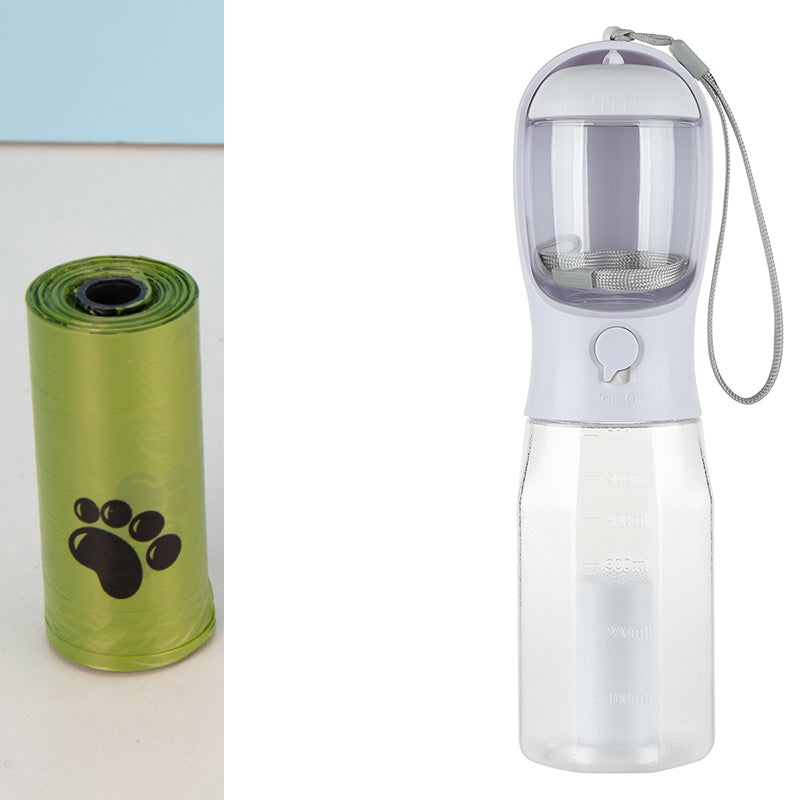 KFX-6986429 3-in-1 Portable Water Bottle & Food Feeder with Poop Dispenser for Pets - Leak-Proof, Convenient, and Compact Design