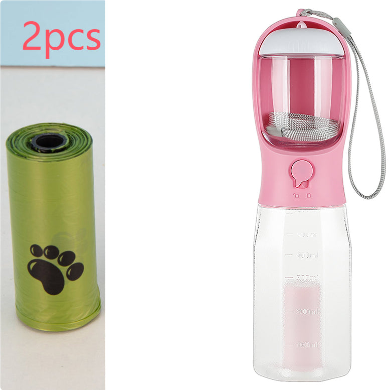 KFX-6986429 3-in-1 Portable Water Bottle & Food Feeder with Poop Dispenser for Pets - Leak-Proof, Convenient, and Compact Design