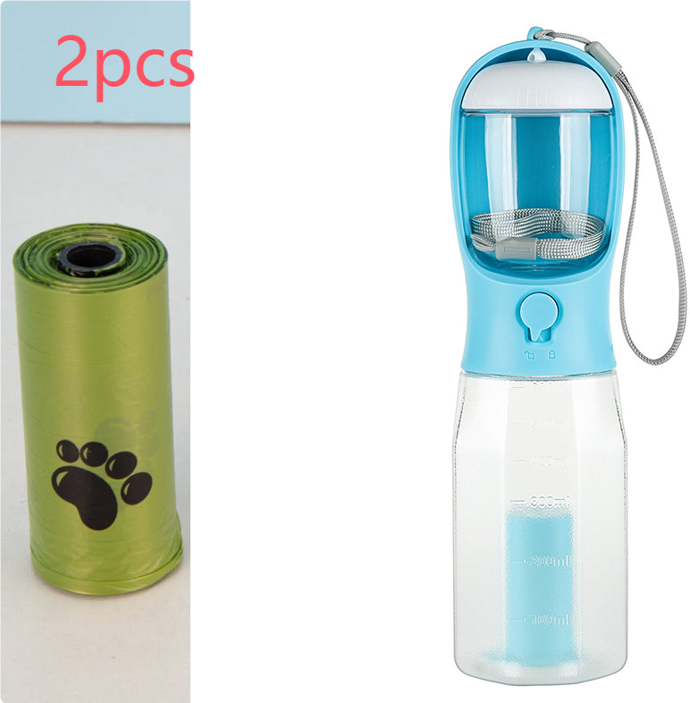KFX-6986429 3-in-1 Portable Water Bottle & Food Feeder with Poop Dispenser for Pets - Leak-Proof, Convenient, and Compact Design