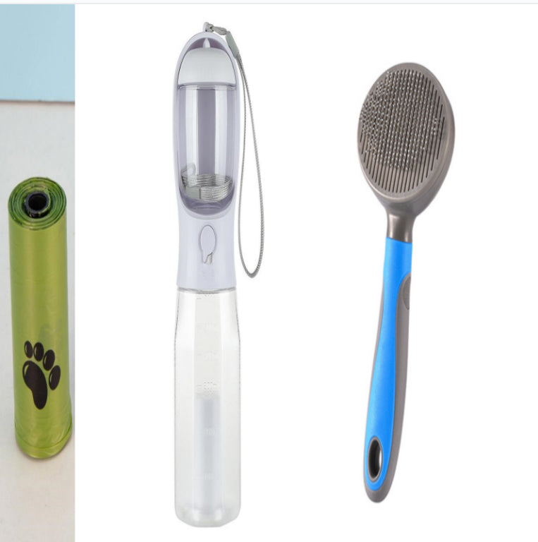 KFX-6986429 3-in-1 Portable Water Bottle & Food Feeder with Poop Dispenser for Pets - Leak-Proof, Convenient, and Compact Design