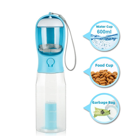 KFX-6986429 3-in-1 Portable Water Bottle & Food Feeder with Poop Dispenser for Pets - Leak-Proof, Convenient, and Compact Design