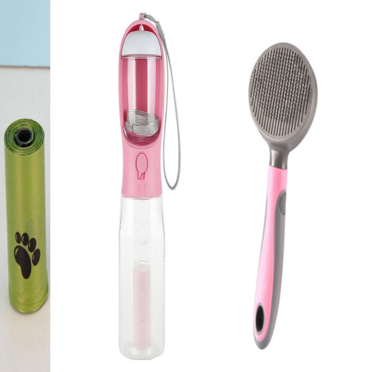 KFX-6986429 3-in-1 Portable Water Bottle & Food Feeder with Poop Dispenser for Pets - Leak-Proof, Convenient, and Compact Design