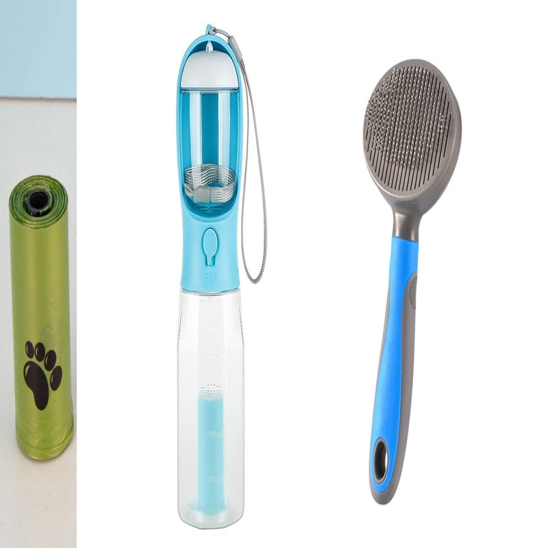 KFX-6986429 3-in-1 Portable Water Bottle & Food Feeder with Poop Dispenser for Pets - Leak-Proof, Convenient, and Compact Design