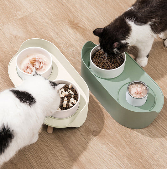 KFX-6987837 Tilted Double Pet Bowl for Cats and Dogs - Adjustable Spill-Proof Feeder with Cervical Support