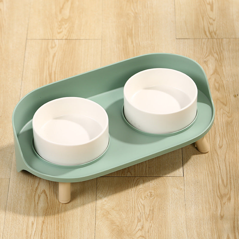 KFX-6987837 Tilted Double Pet Bowl for Cats and Dogs - Adjustable Spill-Proof Feeder with Cervical Support