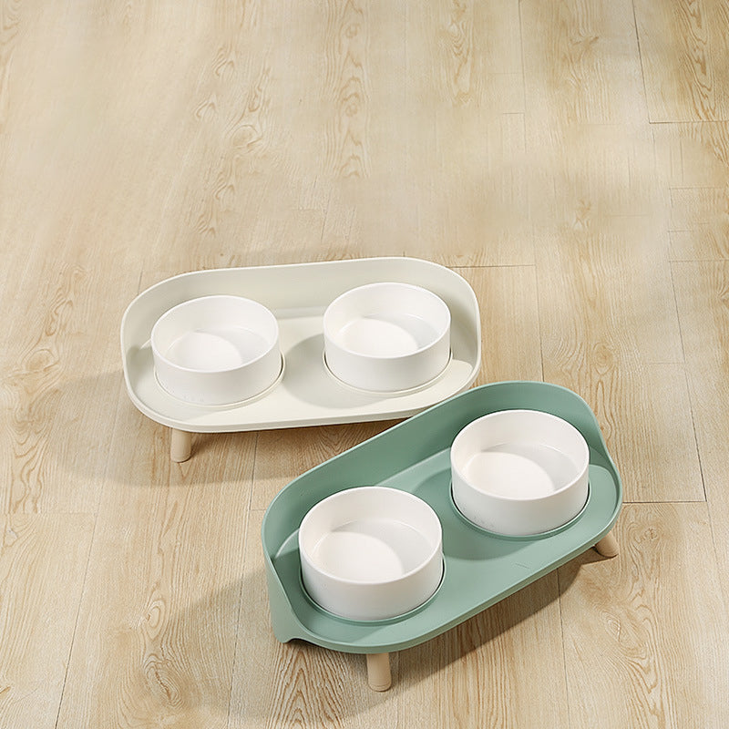 KFX-6987837 Tilted Double Pet Bowl for Cats and Dogs - Adjustable Spill-Proof Feeder with Cervical Support
