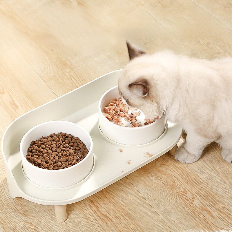 KFX-6987837 Tilted Double Pet Bowl for Cats and Dogs - Adjustable Spill-Proof Feeder with Cervical Support