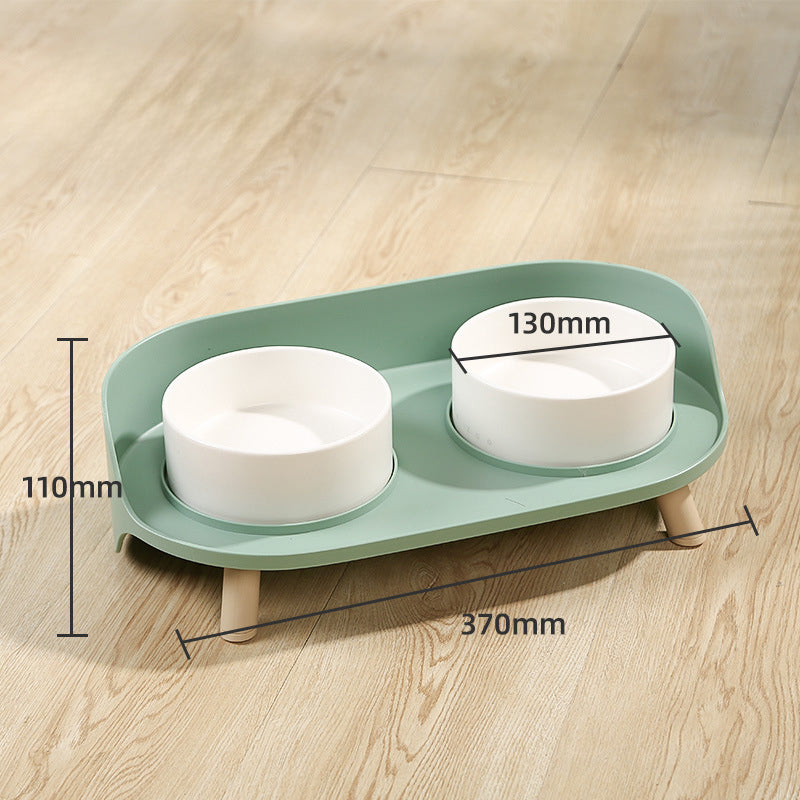 KFX-6987837 Tilted Double Pet Bowl for Cats and Dogs - Adjustable Spill-Proof Feeder with Cervical Support