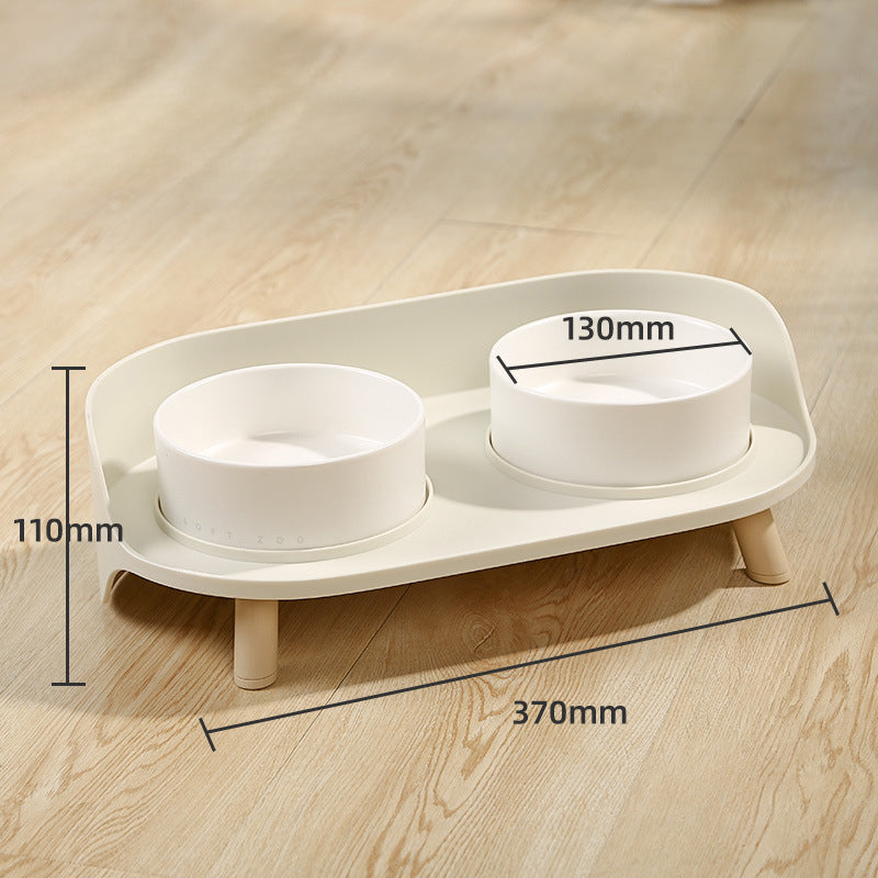KFX-6987837 Tilted Double Pet Bowl for Cats and Dogs - Adjustable Spill-Proof Feeder with Cervical Support