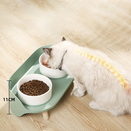 KFX-6987837 Tilted Double Pet Bowl for Cats and Dogs - Adjustable Spill-Proof Feeder with Cervical Support
