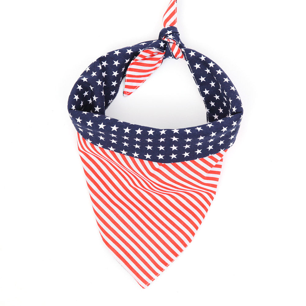 KFX-6987965 American Flag Triangle Pet Scarf - Cotton Absorbent Towel for Medium Dogs (Blue Red, 66x45cm)