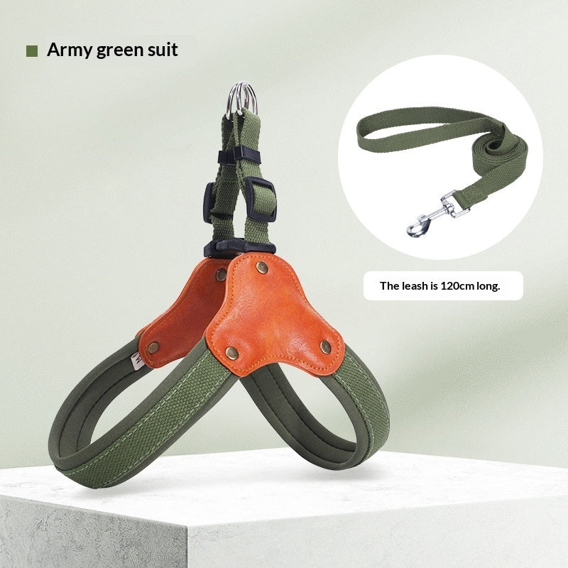KFX-6989629 Y-Shaped Anti-Escape Dog Leash with Chest Harness for Small to Medium Dogs - Military Green, Red, Black, Brown