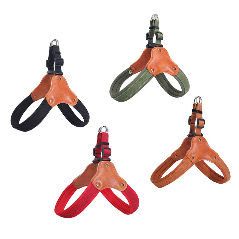 KFX-6989629 Y-Shaped Anti-Escape Dog Leash with Chest Harness for Small to Medium Dogs - Military Green, Red, Black, Brown