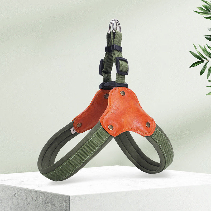 KFX-6989629 Y-Shaped Anti-Escape Dog Leash with Chest Harness for Small to Medium Dogs - Military Green, Red, Black, Brown