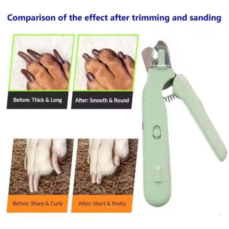 KFX-6991805 White Pet Nail Trimmer with Light - 2 in 1 Clipper and Grinder for Dogs and Cats