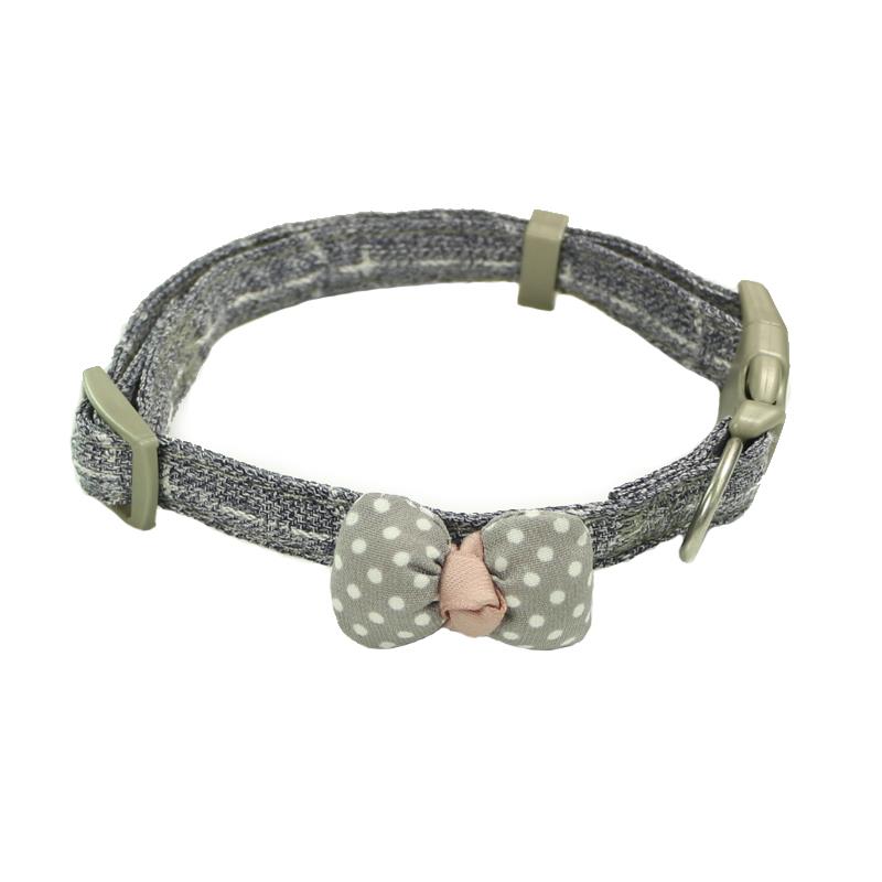 KFX-6992573 Polka Dot Bow Cat Collar in Pink, Gray, and Blue - Adjustable Cloth Design