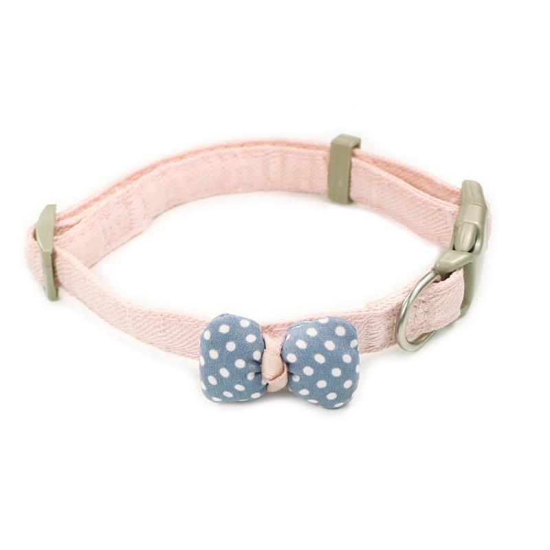KFX-6992573 Polka Dot Bow Cat Collar in Pink, Gray, and Blue - Adjustable Cloth Design