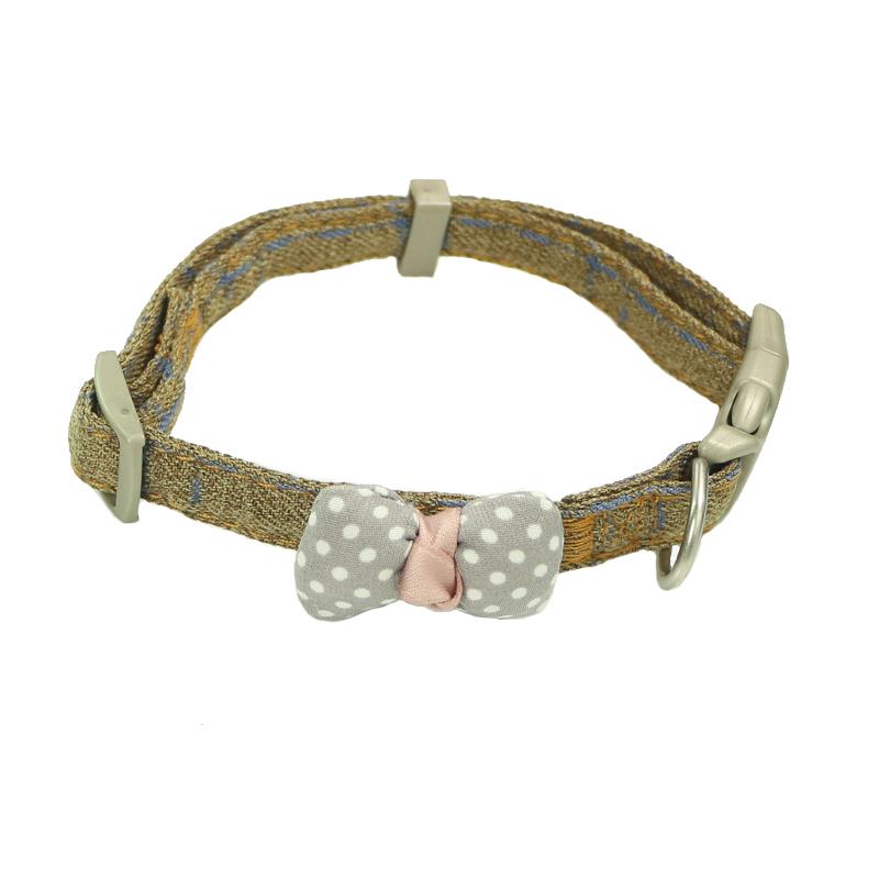 KFX-6992573 Polka Dot Bow Cat Collar in Pink, Gray, and Blue - Adjustable Cloth Design