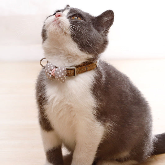 KFX-6992573 Polka Dot Bow Cat Collar in Pink, Gray, and Blue - Adjustable Cloth Design