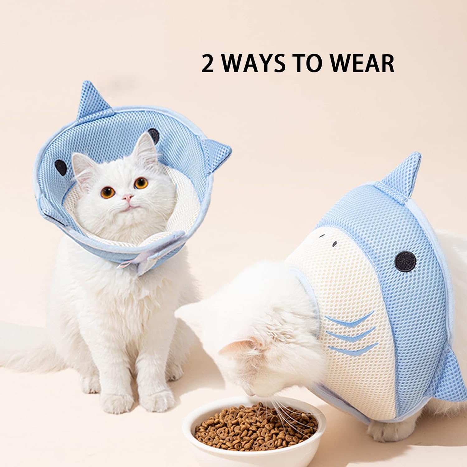 KFX-6993597 Soft and Breathable Shark-Shaped Recovery Cone for Cats and Kittens, Comfortable Neck Protection for Grooming and Post-Surgery Care