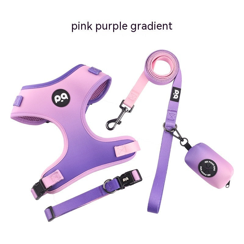 KFX-6995389 Adjustable Pet Harness and Leash Set in Pink Purple Gradient, Sapphire Blue Gradient, Flower Black, and Daisy Pink with Collar and Waste Bag