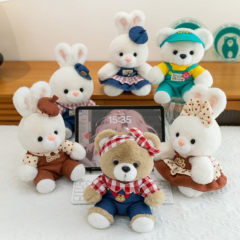 KFX-6995773 Plaid Bear Rabbit Plush Toy for Youth Couples - Cute 23CM Soft Stuffed Animal