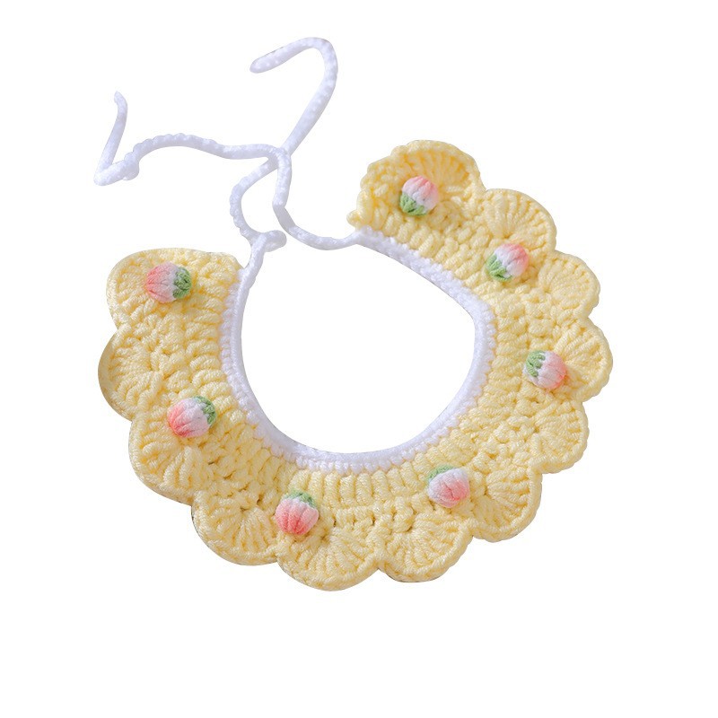 KFX-6997565 Handmade Wool Woven Collar for British Shorthair Kittens with Pink Bell Bow and Lace Accents
