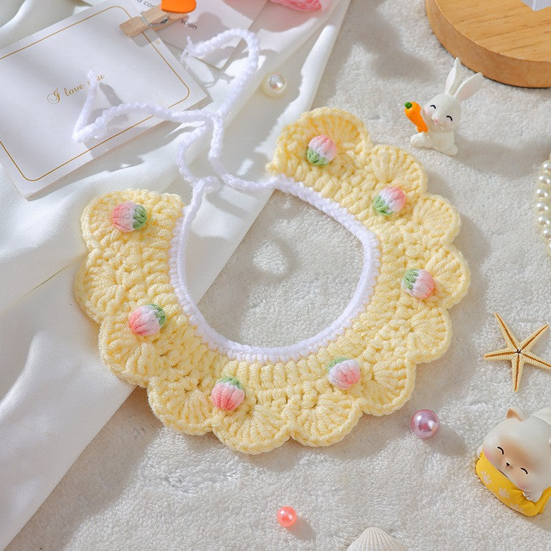 KFX-6997565 Handmade Wool Woven Collar for British Shorthair Kittens with Pink Bell Bow and Lace Accents