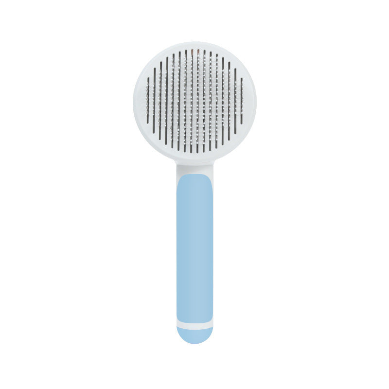 KFX-6997693 Round Handle Self-Cleaning Pet Comb with Stainless Steel Needles and Sticky Bead Design