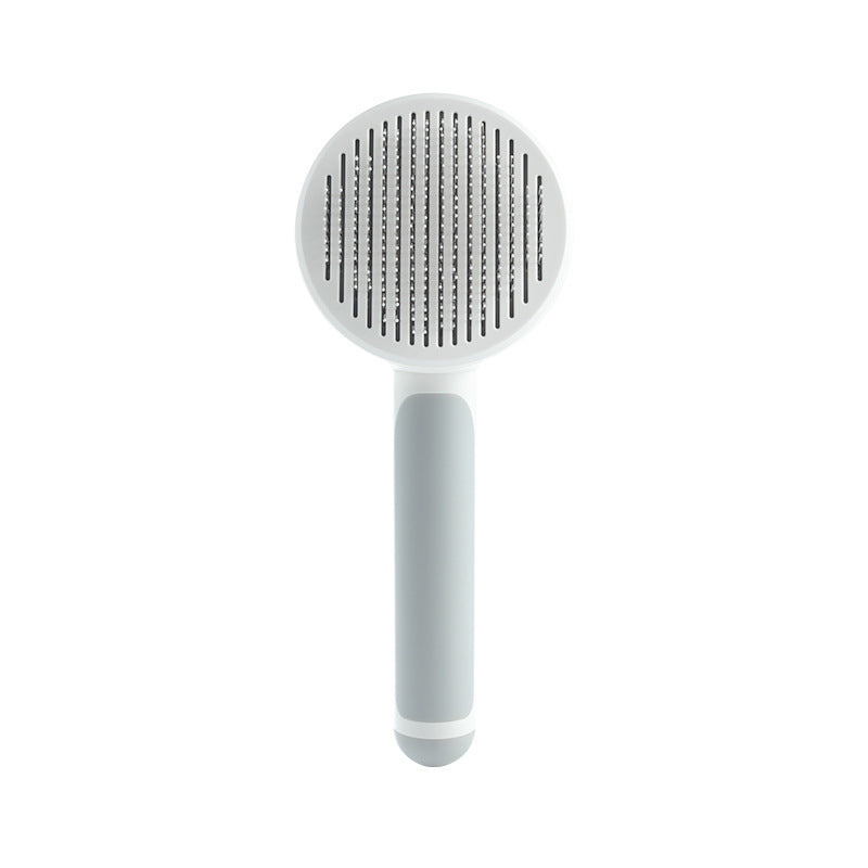 KFX-6997693 Round Handle Self-Cleaning Pet Comb with Stainless Steel Needles and Sticky Bead Design
